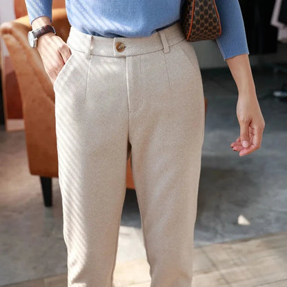 Woolen Pants Women's Winter High Waisted Casual Suit Pants Office Lady Women Trousers