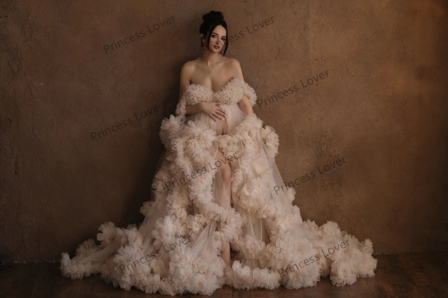 Tulle Ruffle Maternity Gown – Bridal Robe, Baby Shower Dress, and Photography Prop