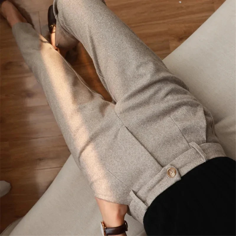 Woolen Pants Women's Winter High Waisted Casual Suit Pants Office Lady Women Trousers