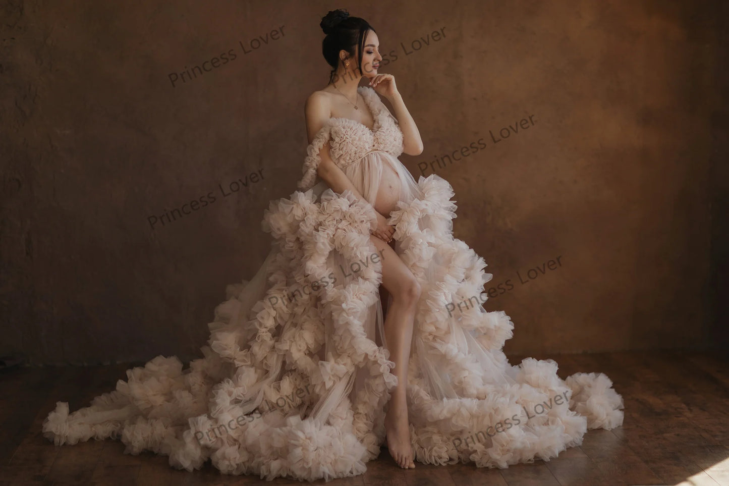 Tulle Ruffle Maternity Gown – Bridal Robe, Baby Shower Dress, and Photography Prop