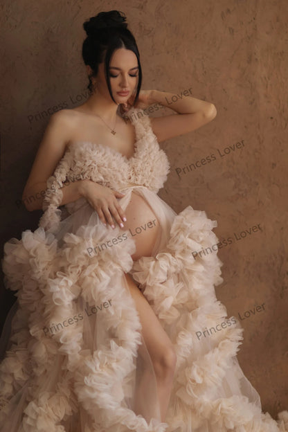 Tulle Ruffle Maternity Gown – Bridal Robe, Baby Shower Dress, and Photography Prop