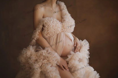 Tulle Ruffle Maternity Gown – Bridal Robe, Baby Shower Dress, and Photography Prop