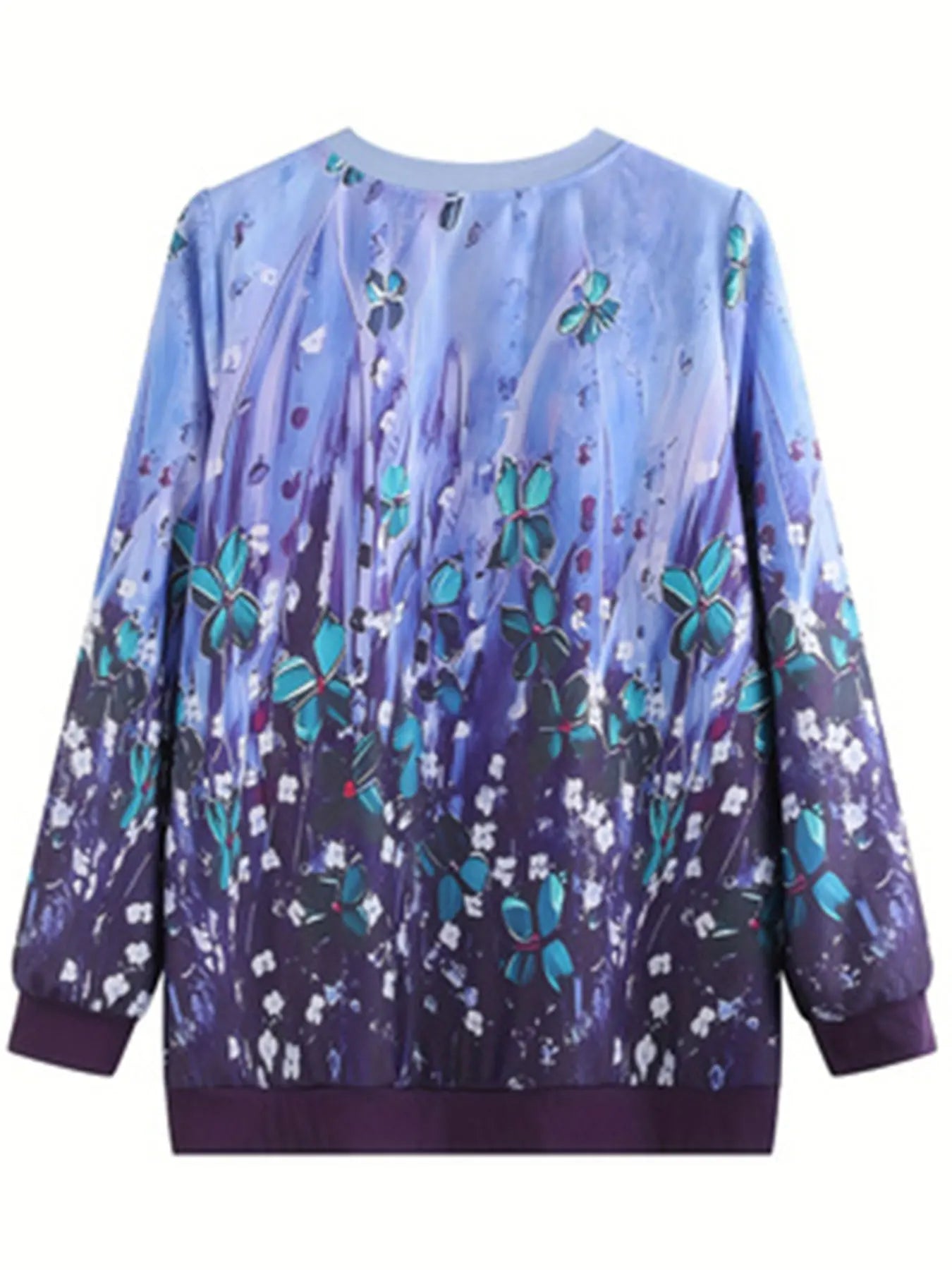 Plus Size Casual Shirt, Women's Plus Floral Print Half Zipper Long Sleeve Round Neck Top