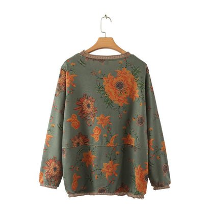 Plus Size Long Sleeve T-Shirt Women's Clothing Spring Autumn Casual Large Floral Print Bottoming Tops Senior O-Neck Tees