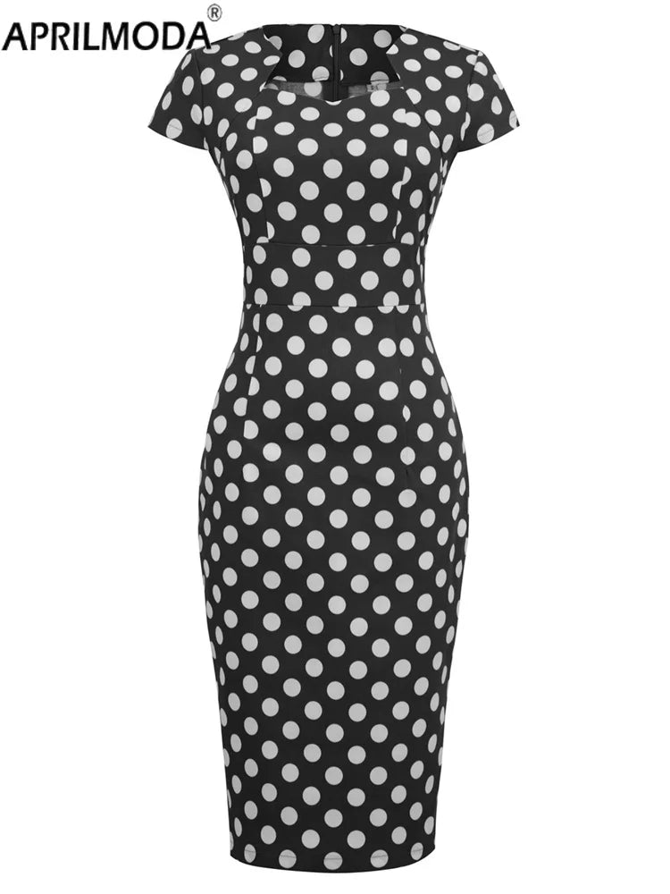 Polka Dot Print Black Retro Swing Dresses for Women 1950s Vintage Rockabilly Clothes Pinup Clothing Cocktail Party Dress