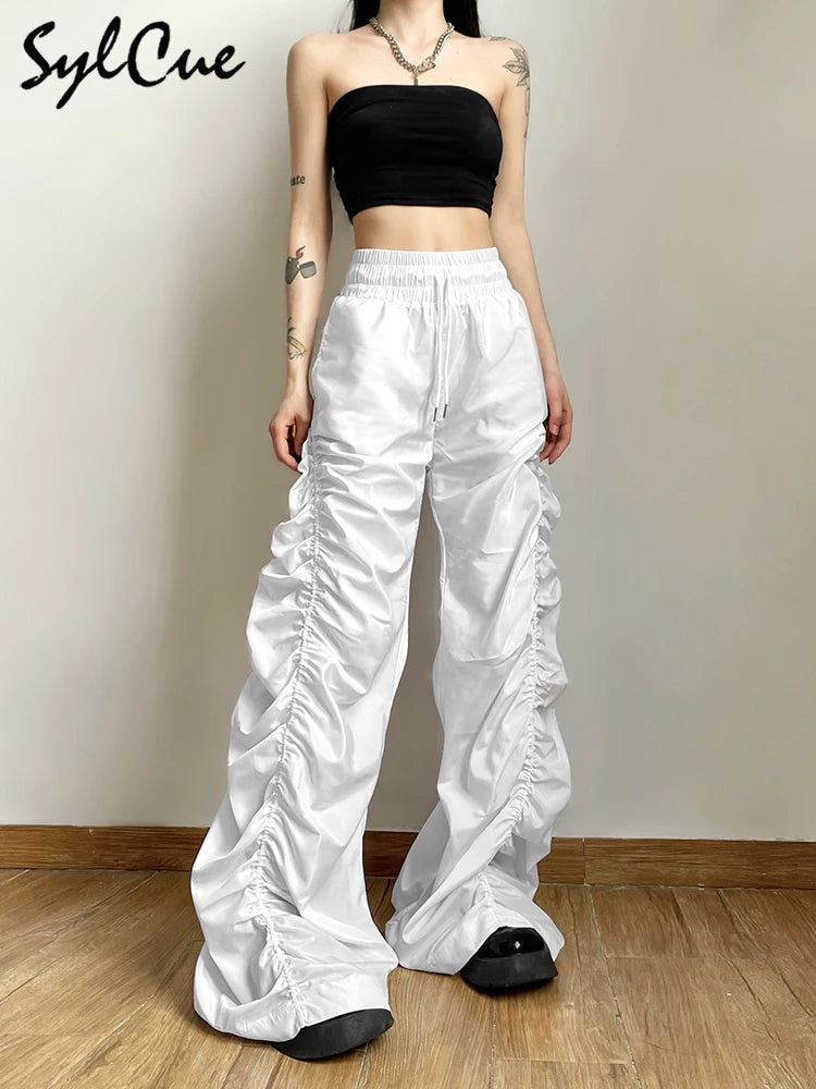 Sylcue Fashion Trend Personalized Self-Confidence Avant-Garde Cool All-Match Casual Loose Girl High Waist Wide Leg Lantern Pants