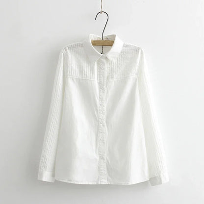 Women Lace White Shirts Summer Spring Long-sleeve Ruffled 100% Cotton Slim Soft Blouse Tops