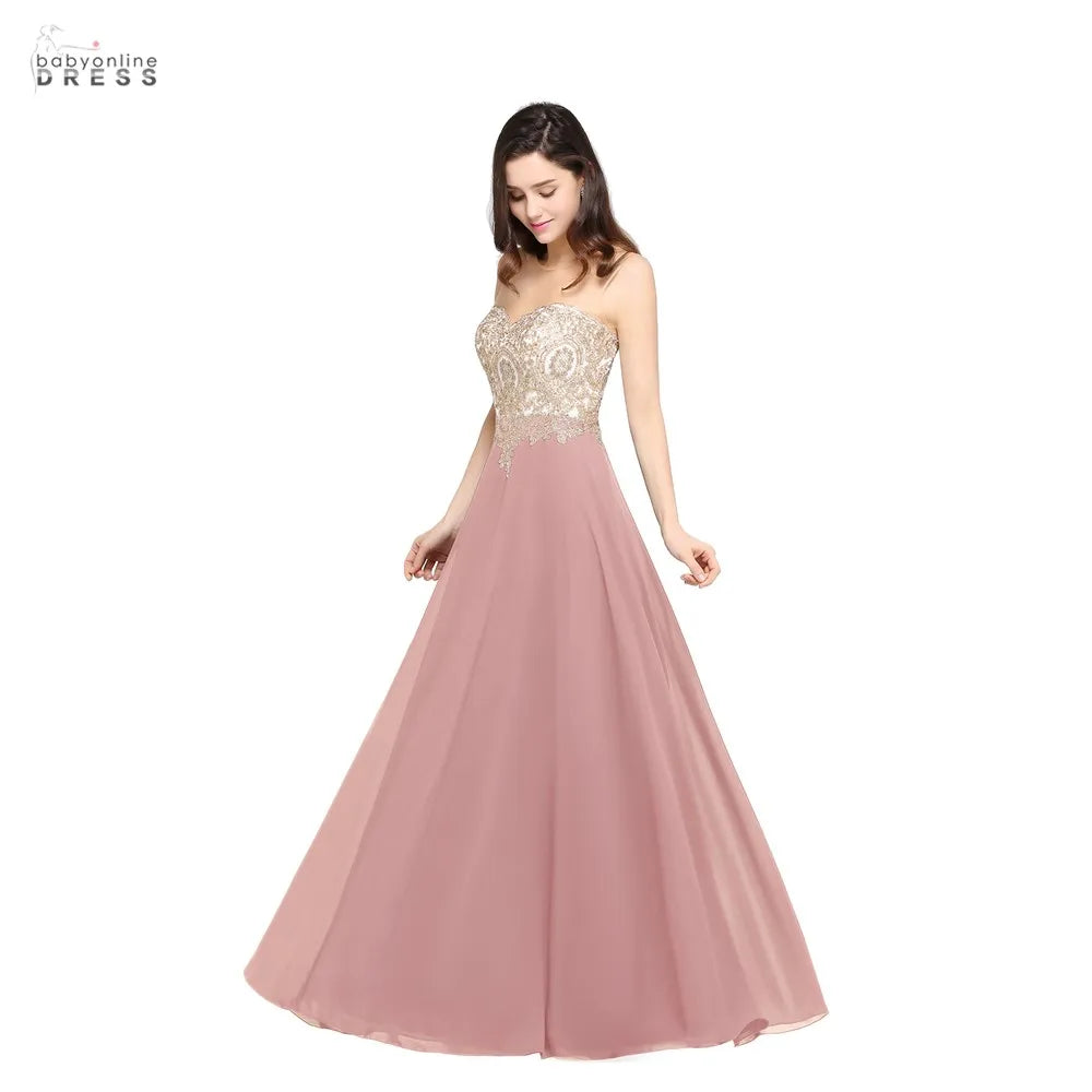 A-line Sweetheart Beaded ElegantLace Chiffon Long Evening Dresses Backless Women Formal Prom Wedding Party Gown